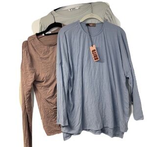 Women's Long Sleeve Bundle of 3 L/XL Blue Pink Ribbed Story Since 2005 Shirt NWT